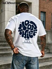 AnChiStreetwear--大尺碼男士時尚休閒圖案字母標語印花短袖T恤 - 白色 - 查看 1