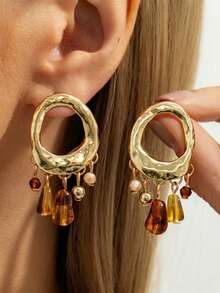 rundraw 2pcs Women's Multi-Color Resin Vintage Earrings With Asymmetrical Wavy Elements, Daily Wear - Multicolor - View 16