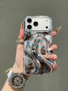 Minimalist Asymmetrical Wavy Element Phone Case, Anti-Drop Design, 1pc Marble Gold-Plated Magnetic Pattern Design, Fashion Aesthetic Casual Style, Suitable For Daily Commute Use, Compatible With IPhone 18/17 Pro/17 Pro Max/16/15 Pro Max - Clear - View 1