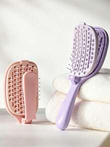 Automatic Cleaning Folding Hair Comb With Scalp Massager & Volumizing Ridging Technology - Portable Folding Suitable For Normal Hair, /Korean Style Detangling Comb For Volume Boosting And Scalp Care /Travel - Regular Model - View 4
