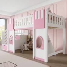 90 X 200 Cm Loft Bed With Storage Stairs And Window, White+Pink - White - View 3