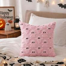 1 Stück Halloween Kissenbezug 18x18 Zoll Rosa Geist Halloween Dekoration | Halloween Dekoration Plüsch Kunstfell Wolle Kissenbezug geeignet für Stuhl Sofa Schlafzimmer Wohnzimmer Heimdekoration - Verschiedenfarbig - Übersicht 2