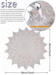 2pcs/set Hollow Out Leaf & Flower Design Pvc Table Mat And Cup Mat, Washable,easy To Clean, Anti-skid, Heat-resistant, Suitable For Dining Table, Sweet Home Decoration, Elegant Table Mat, Pvc Table Mat, Perfect For Kitchen Table Setting And Holiday Wedding Decorations - Silver - View 3