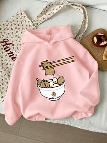 Girls Sweet Casual Capybara Cartoon Print Hoodie & Loose Pants 2-Piece Set, Autumn/Winter Daily Home & Outdoor - Pink - View 3