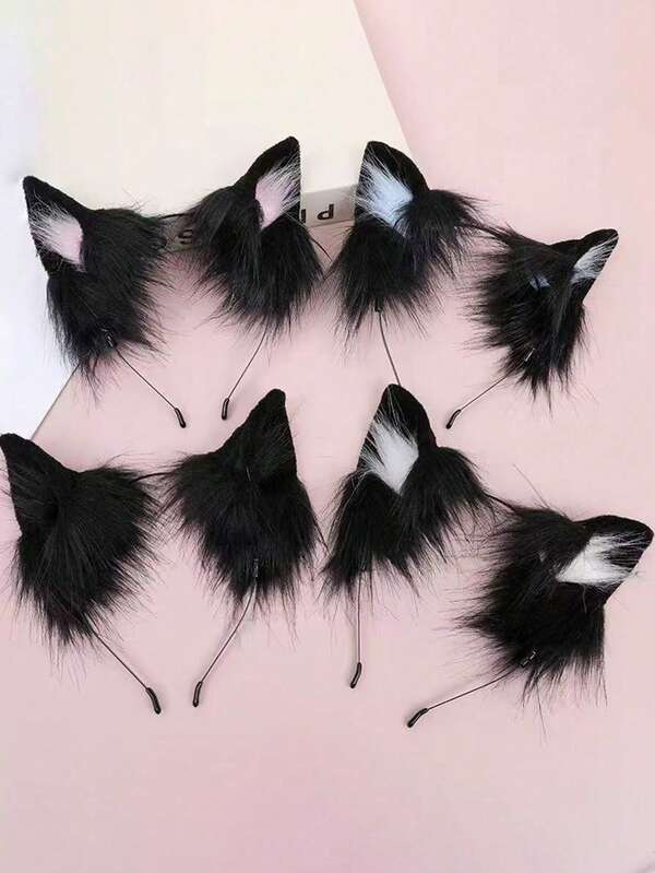 1pc Black Cat Ear Headband, Realistic 3D Animal Ears Cute Plush Ear Hair Accessory, Women's Makeup Face Washing Headband, Anime Cosplay Hair Clip, Headband