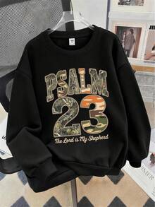 Teen Girls American Street Style Letter & Number Print Crew Neck Sweatshirt With Dried Leaf All-Over Print Flare Leg Pants 2-Piece Set, Autumn/Winter Outfit, Homecoming Look - Black - View 5