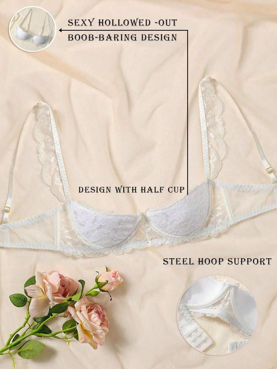 1pc Solid Color Underwire Plunge Bra With Spaghetti Strap