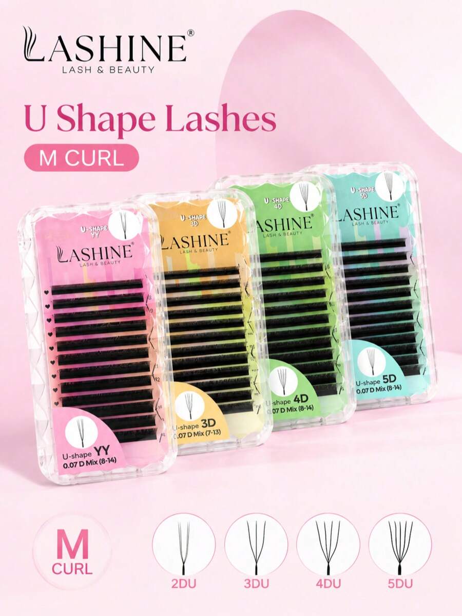 Lashine U型睫毛 12排 2DU 3DU 4DU 5DU M捲度 自然輕盈扇形接睫毛 柔軟輕量三葉草睫毛 快速打造豐盈濃密妝感