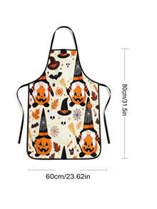 2pcs Halloween Gnome Pumpkin Print Apron, Cute Ghost Bat Spider Web Maple Leaf Pattern Adjustable Cooking Apron, Holiday Kitchen Decor Party Accessory - Multicolor - View 4