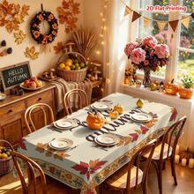 1/2pcs Autumn Tablecloth, Autumn Harvest Theme Polyester Fiber Tablecloth, Country Farmhouse Style Hand-Painted Maple Leaf Pumpkin Cottage Pattern, Suitable For Dining Room Table, Coffee Table, Kitchen, Picnic, Camping, Desktop Decoration, Holiday Setup, Tabletop Protection - Multicolor - View 12