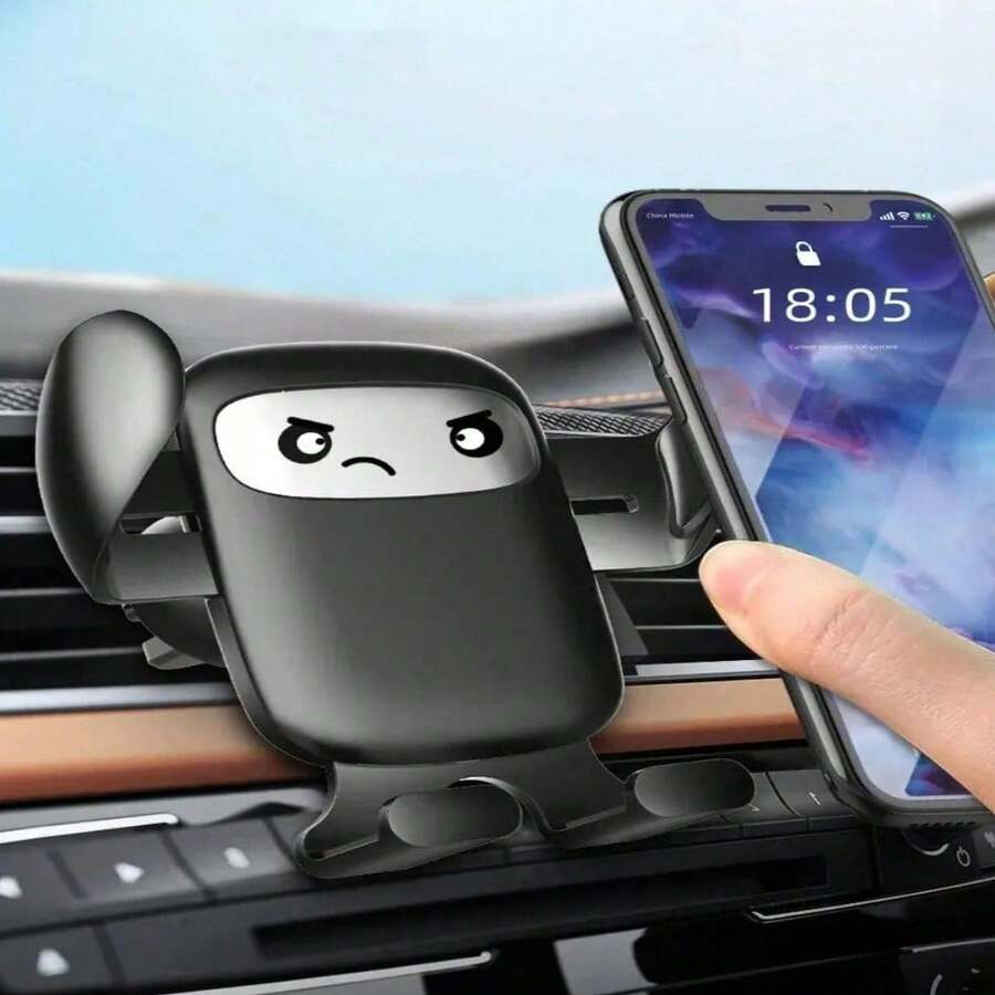 1pc Creative Cute Expression Gravity Phone Holder, Car Phone Holder, Car Air Vent Clip Phone Holder - Black - View 1