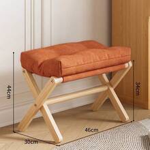 Foldable Wooden Footstool, Living Room Stool, Shoe Changing Bench, Small Decorative Footrest With Thick Cushion And Bamboo X-Shaped Legs, Modern Soft Padded Sofa Bench, Suitable For Vanity, Bedroom, Living Room - Multicolor - View 9