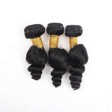 3 Bundles Human Hair Loose Wave Hair Extensions, 100% Unprocessed Virgin Hair, Natural Black, Dyeable, No Shedding - Black - View 13