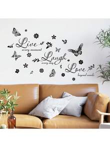 1pc Home Wall Decor Sticker, English Inspirational Quote Butterfly Floral PVC Self-Adhesive Wall Decal, Removable & No Damage, Warm Positive Energy For Living Room, Bedroom, Study, Entryway Background Wall - 11.81*23.62 Inches - View 5