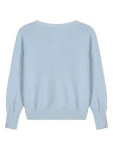Solid Color Single-Breasted Bow Embroidery Knit Cardigan - Blue - View 8