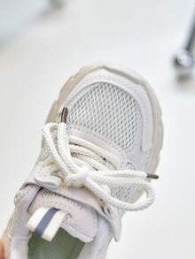 Kids' Mesh Chunky Sneakers, Breathable Hook & Loop Athletic Sneakers For Boys And Girls - White - View 6