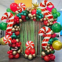 Christmas Aluminum Foil Balloons, 4pcs Red Candy Cane Floating Balloons, 4pcs 18-Inch Red Windmill Round Balloons, Suitable For Christmas Party Decoration, Holiday Theme Party Decoration - Multicolor - View 2