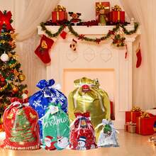 10pcs Christmas Gift Bags, Christmas Drawstring Gift Bags, Multiple Sizes | For Christmas Holiday Gift Packaging, Holiday Party Supplies (Random Colors And Sizes) - Mixed Colors - View 2