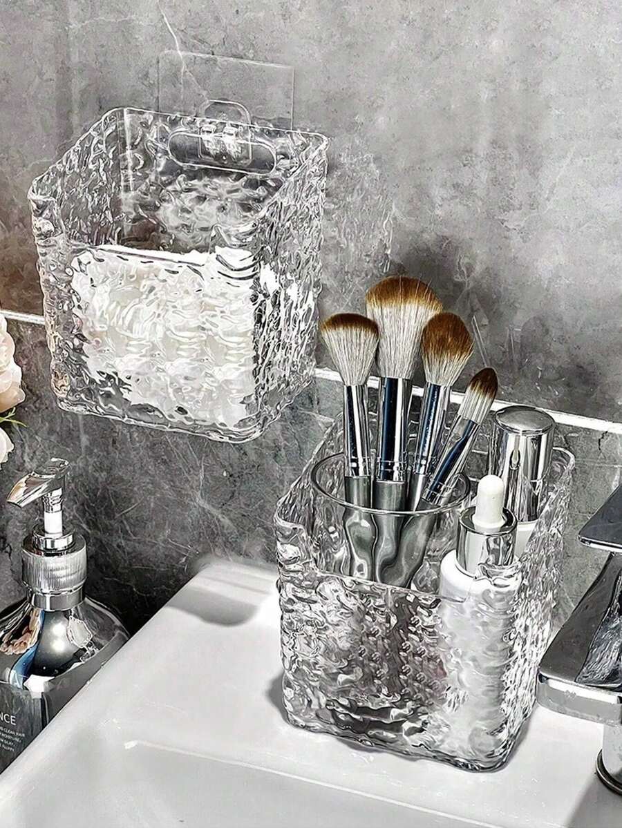 1/2pcs Wall-Mounted Storage Rack, No-Drill Installation, Suitable For Bathroom Storage, Suitable For Combs, Toothbrushes, Toothpaste And Bathroom Organization Items