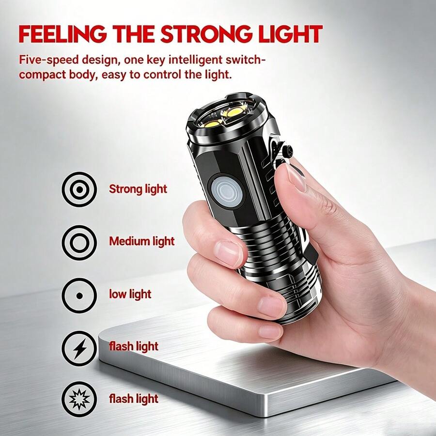 5PCS Mini LED Flashlight Rechargeable USB Camping Lantern Portable Outdoor Light For Hiking Exploring Emergency Use - Flashlight - View 1