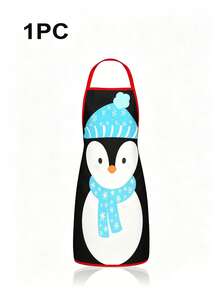 4 Pcs Christmas Cartoon Character Print Apron Set, Penguin Santa Snowman Elf Pattern Kitchen Cooking Baking Aprons For Holiday Party Home Decoration - Multicolor - View 9