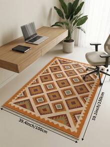 1pc Orange Geometric Rhombus Living Room Rug. Suitable For Kitchen, Dining Room, Bedroom, Holiday Decor, Indoor/Outdoor, Office, Lobby, Non-Slip Door Mat, Bathroom Rug, Hallway, Study Gaming Area Rug. - Orange - View 15