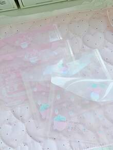 A4/A6 Sweet Macaron Color Strawberry Pattern Transparent Sealed Bags, Cartoon Cake Print Frosted Self-Sealing Bags, Sweet Style Small Packaging Bags, Suitable For Handmade Gifts And Stationery Supplies - A - View 7