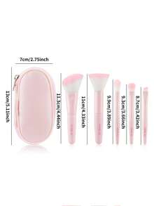 Set de 5 piezas de brochas de maquillaje con estuche, brochas para base, sombras de ojos, rubor, con diseño lindo de conejo, esenciales portátiles de viaje - Multicolor - Ver 3