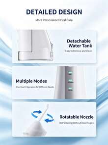 HYUNDAI 3 Modes Portable Wireless Water Flosser, 300ml Rechargeable Travel Water Flosser, IPX7 Waterproof, Electric Water Flosser, Effectively Cleans Teeth - White - View 3
