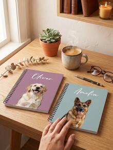 1pc Personalized Pet Spiral Notebook, Custom Dog Photo And Text Journal Notebook, Custom Puppy Sketch Cover Notepad, Pet Lover Gift For School Office Daily Notes, Unique Keepsake Gift For Dog Owners - Multicolor - View 3