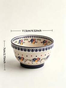 2pcs/4pcs Bohemian Polish Style Floral Pattern Round Ceramic Rice Bowl, Vintage Blue Lace Rim Dotted Decor Thickened Anti-Slip Base, Microwave Dishwasher Porcelain Dinner Bowl, For Daily Dining Breakfast Home Dinner Party Autumn Daily Table Decor - Multicolor - View 6