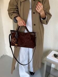 休閒百搭帆布水桶包女款手提包 - 咖啡棕 - 查看 6