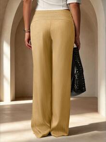 Striped Low Waist Wide Leg Floor Length Pants, Double Waistband Tie Decoration - Yellow - View 5