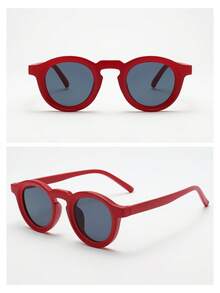 1pc Men's Women's Retro Round Small Frame PC Material Personalized Minimalist Fashion Glasses, Suitable For Parties, Travel, Vacation, Beach, Daily Decorative Eyewear - Sandy Red Frame Gray Sheet - View 4