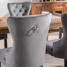 Dining Chair Set, 6 Piece Velvet Grey With Oak Legs - 灰色 - 查看 3