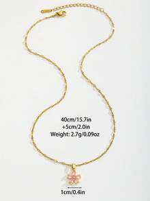 1pc Flower Pendant Necklace Gold Tone Sparkling Zirconia Chain For Girls Sweet Daily Wear Back To School Party Holiday Gift Fashion Jewelry Cute - Gold - View 5
