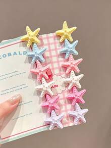 10pcs Macaron Color 3D Starfish Hair Clips, Summer Beach Vacation Side Hair Clips, Sweet Dopamine Bangs Clips For Girls, Versatile Hair Accessories - Multicolor - View 9