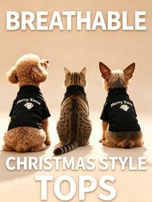 1Pc Xmas Festive Print Pet Tops, Lightweight Breathable Casual Clothes For Dogs & Cats Holiday Dress Up - Multicolor - View 5