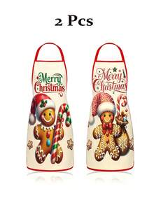 4Pcs Gingerbread Man Christmas Kitchen Aprons Set, Merry Christmas Candy Cane Printed Adjustable Cooking Chef Aprons, Holiday Decor Aprons For Women Men, Home Baking Grilling Xmas Party Gift - Multicolor - View 13
