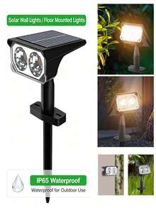 2pcs Outdoor Solar Spotlights, 2/7 LED Beads, Motion Sensor Flagpole Landscape Ground Lights, Solar LED Lights, Suitable For Garden, Swimming Pool, Trees, Pond, Backyard Patio - Warm Light - View 1
