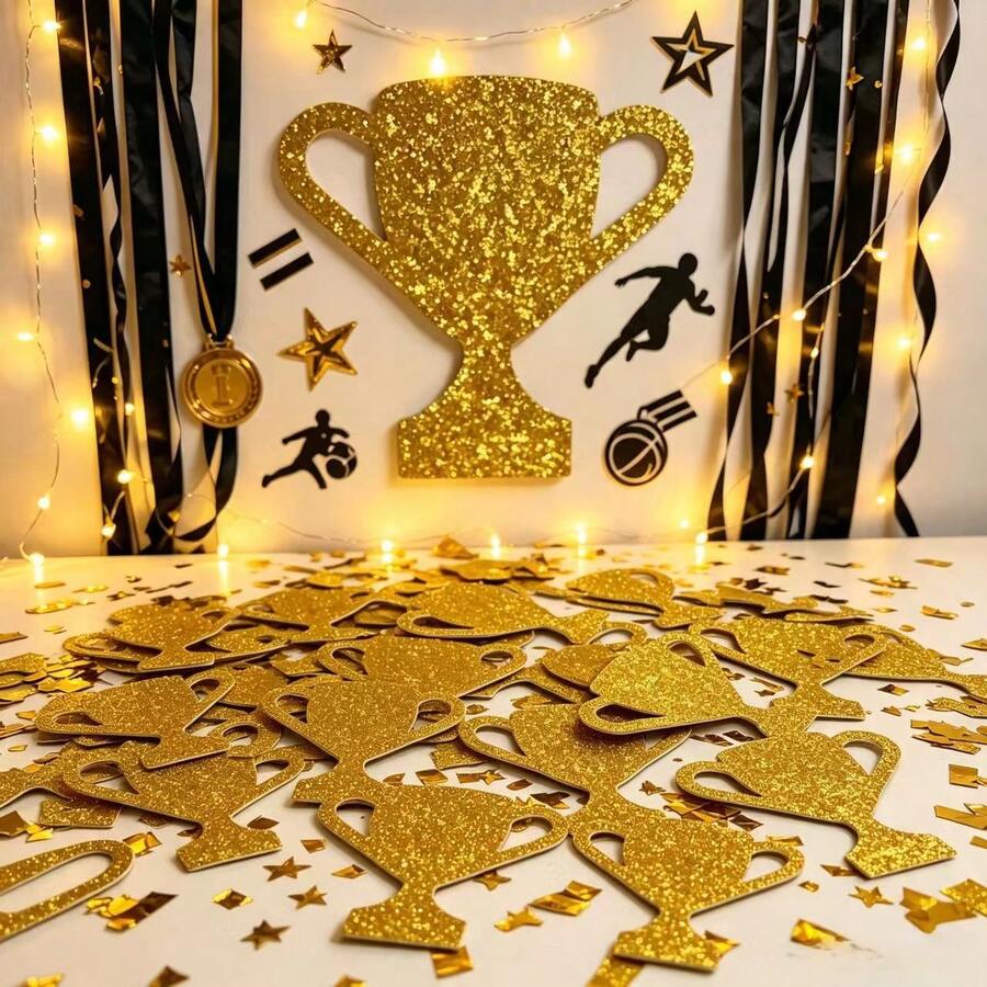 50/100/200/300 قطعة شرائط كؤوس ملونة، ديكور طاولة الحفلة، ديكور مشهد حفل التخرج، قصاصات حفلة براقة، شرائح ورقية للكؤوس، مثالية لديكور حفلة عيد الميلاد، ديكور حفلة كرة القدم، ديكور حفلة الفريق - قصاصات ورقية ملونة على شكل كأس - مشاهدة 1