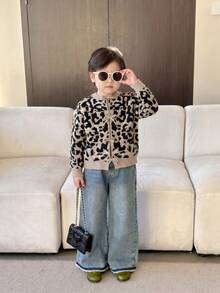 Sweater Kasual Leher Bulat Motif Leopard untuk Anak Perempuan Remaja - MultiWarna - View 5