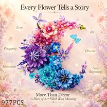 Moon Shaped Building Block Flower Bouquet Set, 977PCS Wall Mountable Artificial Flower Model, Creative Home Wall Decor, DIY Assembly Toy For Adults Flower Lovers,Decor ,Halloween,Christmas,Birthday Gift - Multicolor - View 4