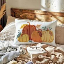 1pc Minimalist Autumn Watercolor Pumpkin Pillowcase, Skin-Friendly Peach Skin Velvet Material, Single-Sided Print 30*50/40*60CM, Suitable For Home Living Room Bedroom Sofa Decoration Cushion Cover, Autumn Harvest Pumpkin Theme Holiday Gift, No Pillow Insert - Multicolor - View 6