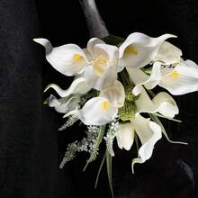 White Calla Lily Bouquet Party Decoration Artificial Flowers Bridal Bouquet Wedding Bride Wedding Bouquet, Wedding Hand Bouquet, Bridal Shower Wedding Ceremony Anniversary - Multicolor - View 3