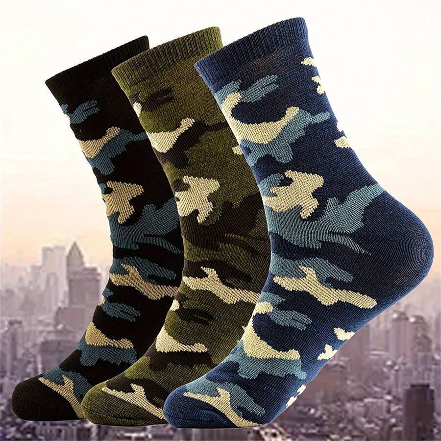 3 Pairs Camouflage Style Men's Sports Mid-Calf Socks - Multicolor - View 1