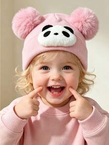 Cute Panda Knitted Hat, Double Pom-Pom Design, Suitable For Toddlers, Soft And Warm, Suitable For Daily Wear, Outdoor Walks And Home Sleep - Multicolor - View 4