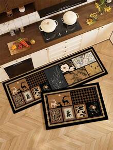 1 Pc Brown Fawn Pattern Kitchen Mat, 3.5 Mm Soft Rubber That Absorbs Water And Is Easy To Clean. Suitable For Corridors, Bathrooms, Living Rooms, Outdoor Door Mats, And Toilets. Useable Throughout The Year And For Various Holidays. - Multicolor - View 8