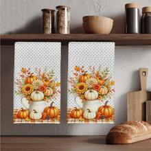 2件組 Hello Autumn 系列印花廚房抹布，水彩風 40*60cm 長方形超細纖維廚房巾，洗碗布、桌巾、手巾，廚房裝飾、居家裝飾，鄰居喬遷禮物，廚房餐巾與洗碗布，家居裝飾禮品 - 白色 - 查看 6
