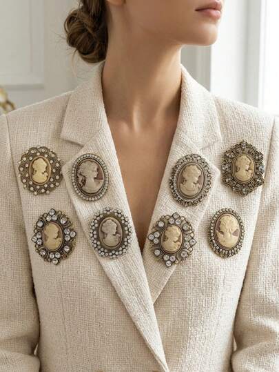 Broches Vintage com Relevos Vitorianos de Strass - Alfinetes de Cabeça de Beleza para Mulheres Unissex Acessórios Casuais de Festa / Presentes para Amigos Decoração de Emblemas